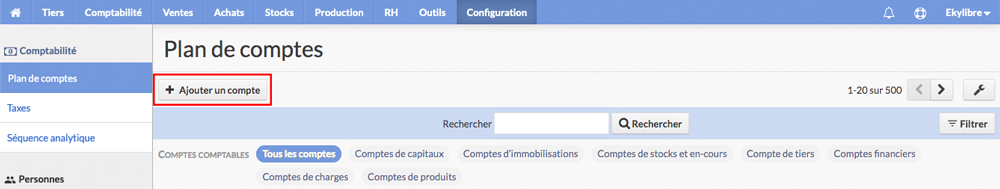 Liste des comptes