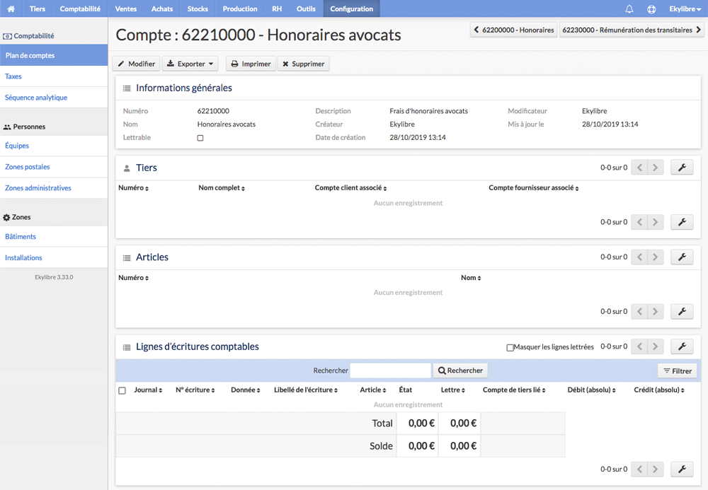 Liste des comptes