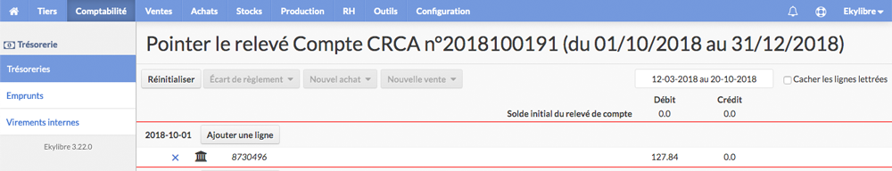 Sélection ligne de relevé