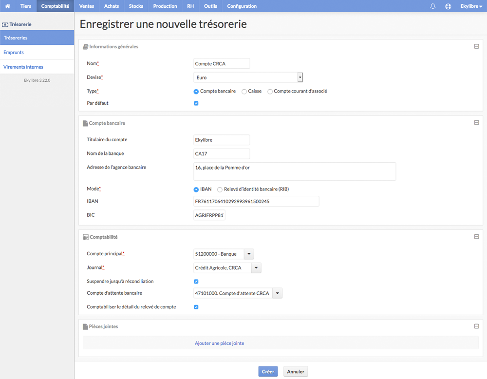 Paramétrage compte bancaire