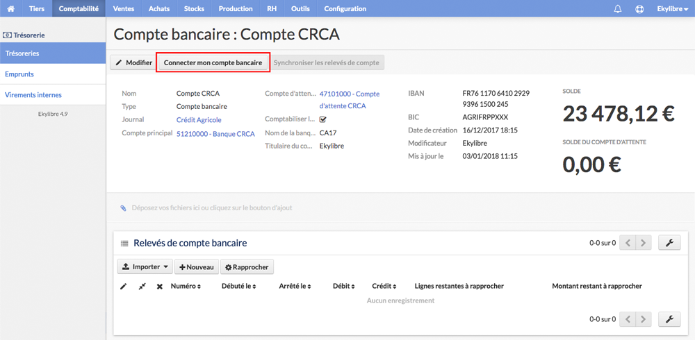 Connexion compte bancaire