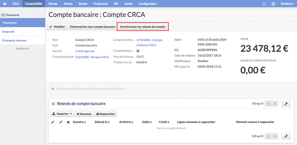 Synchronisation relevés de compte