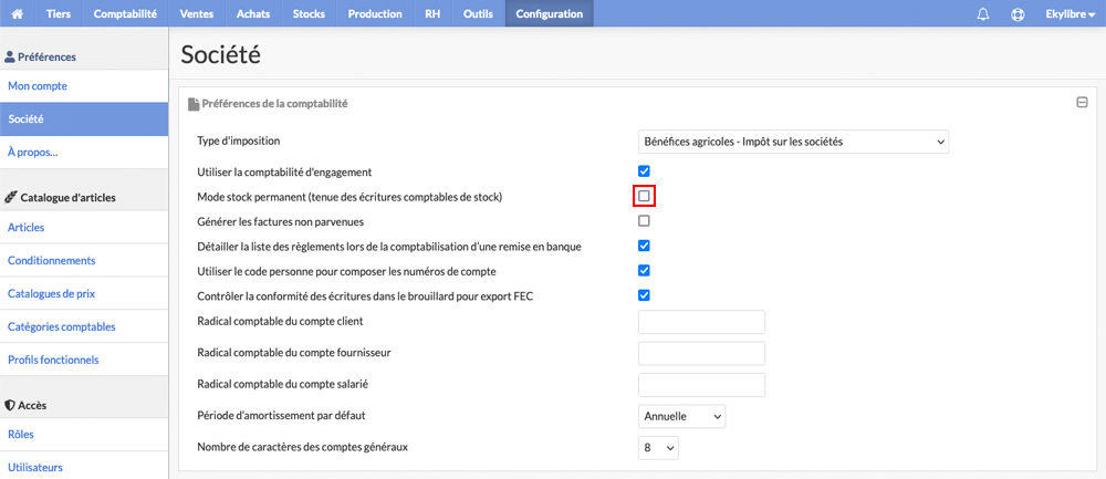 Paramétrage mode stock permanent