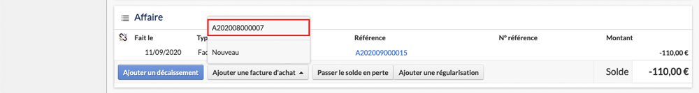 Sélection facture initiale