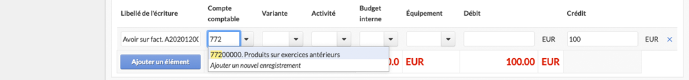 Écriture en crédit
