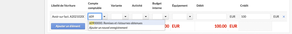 Écriture en crédit