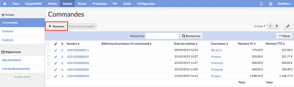 Liste des commandes