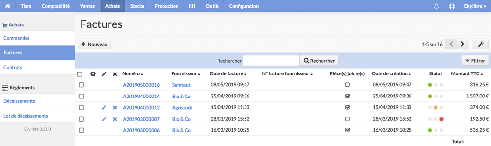 Liste des factures