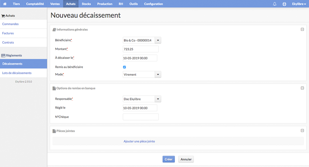 Nouveau décaissement