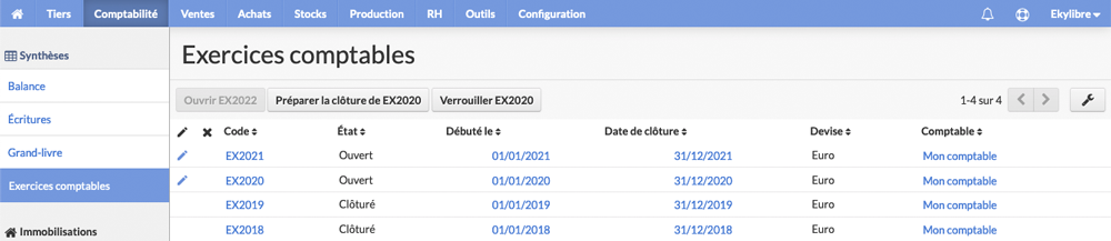 Exercices comptables