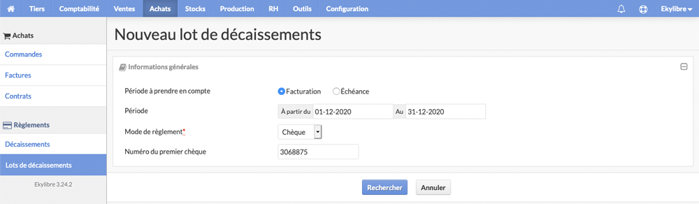 Sélection mode de règlement