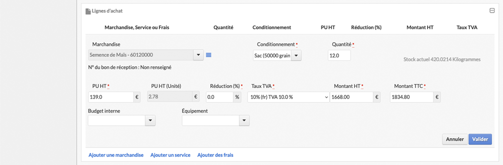 Validation ligne d'acaht
