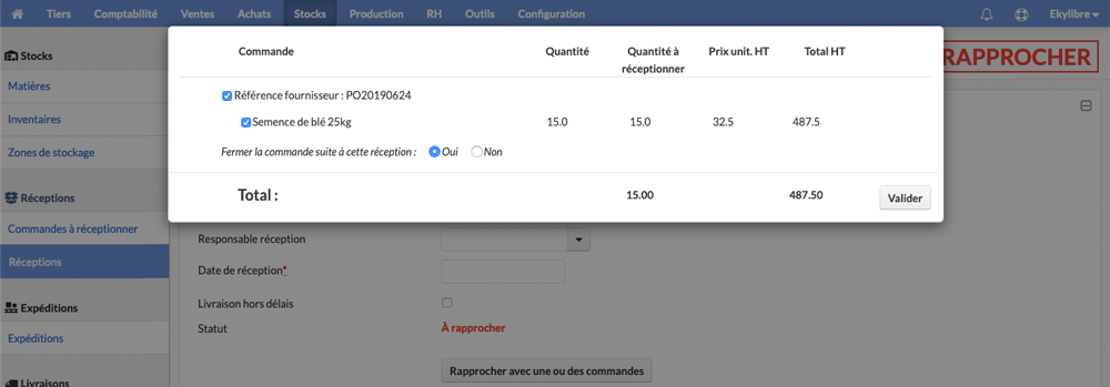 Rapprocher une réception