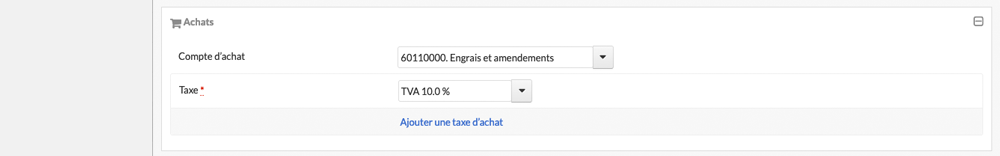 Sélection taux de TVA