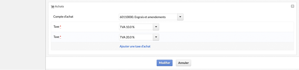 Sélection taux de TVA