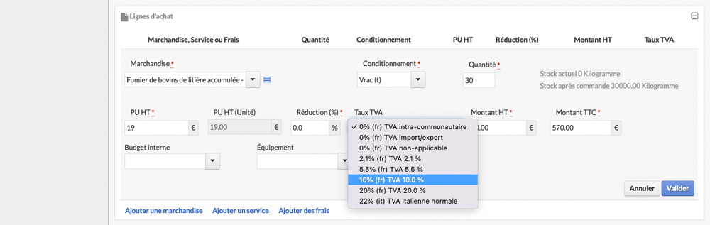 Ajout taux de TVA