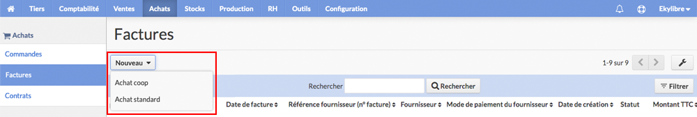Sélection type d'achat