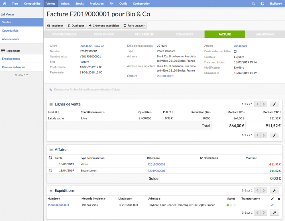 Factures avec informations de livraison