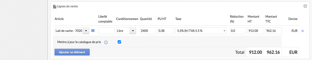 Mise à jour du prix