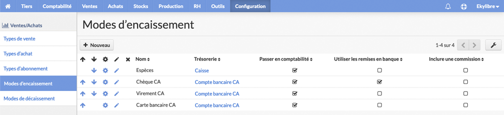 Modes d'encaissement