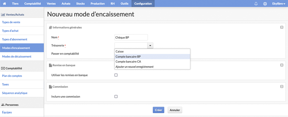 Modes d'encaissement