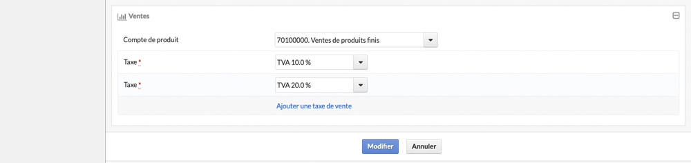 Sélection taux de TVA