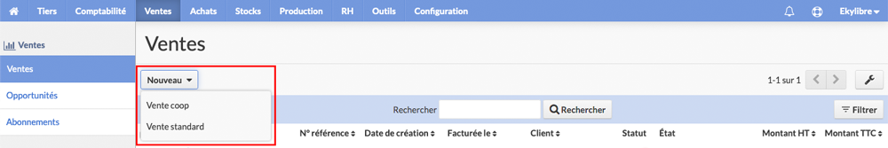 Créer une nouvelle vente