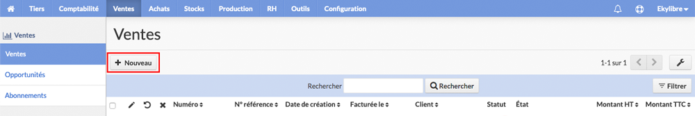 Créer une nouvelle vente