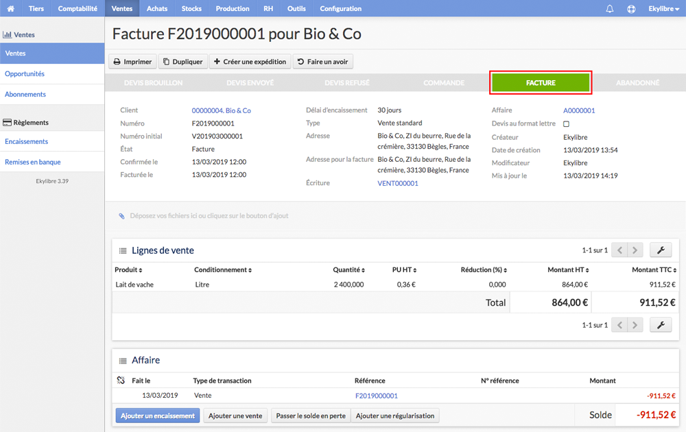 Passer le devis en facture