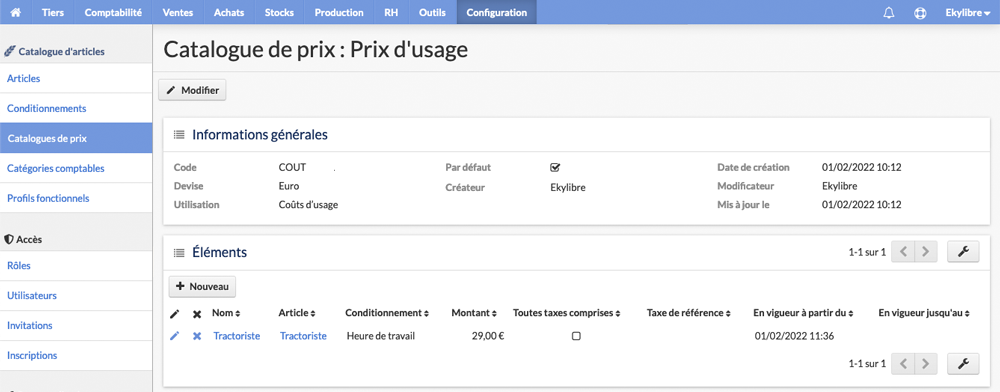 Catalogue de prix