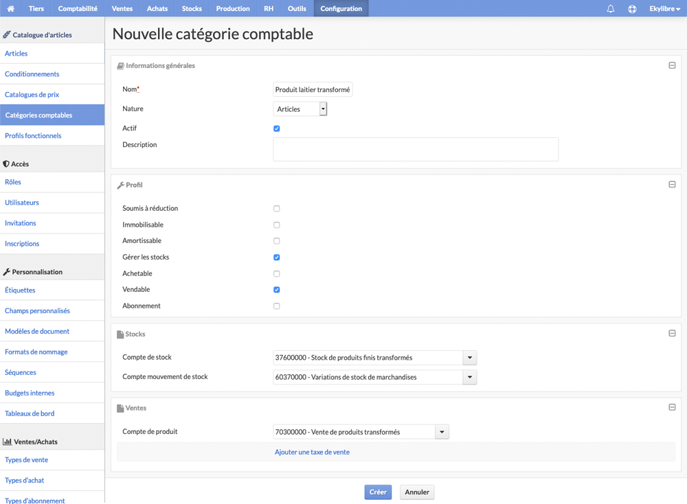 Nouvelle catégorie comptables