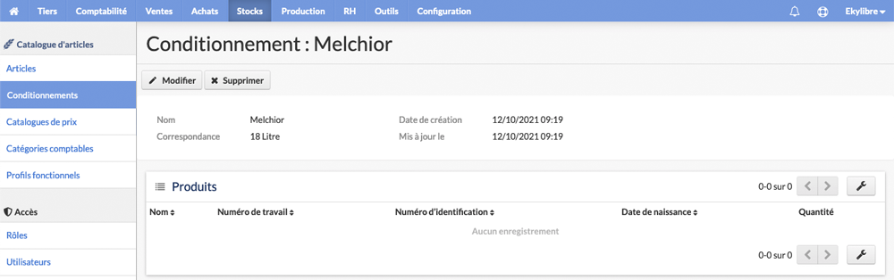 Fiche conditionnement