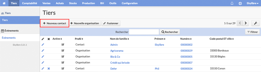 Liste des tiers