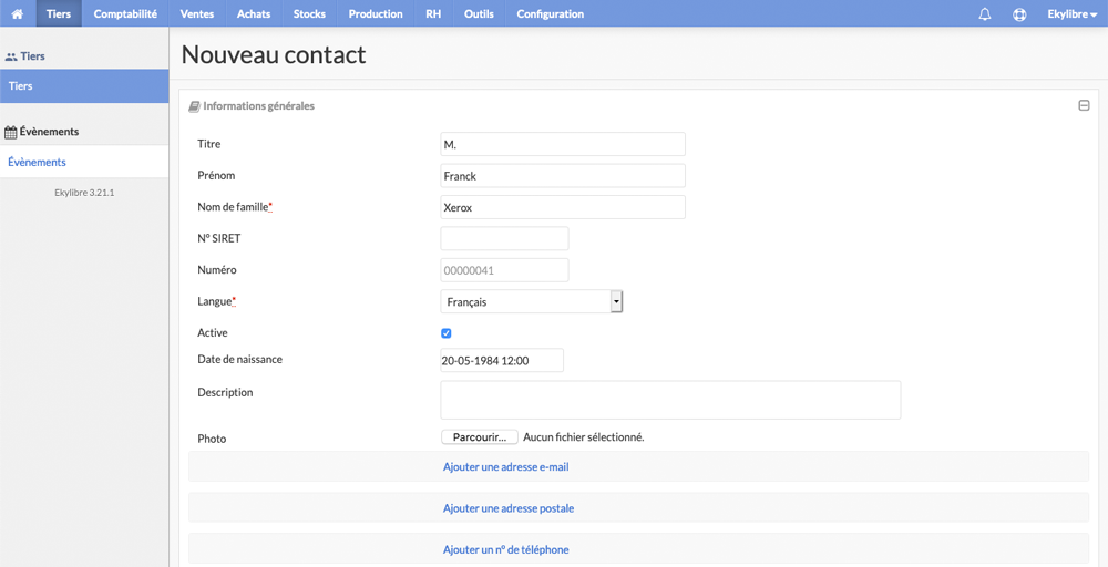 Nouveau contact