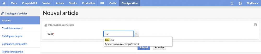 Sélection type