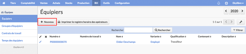 Création nouvel équipier