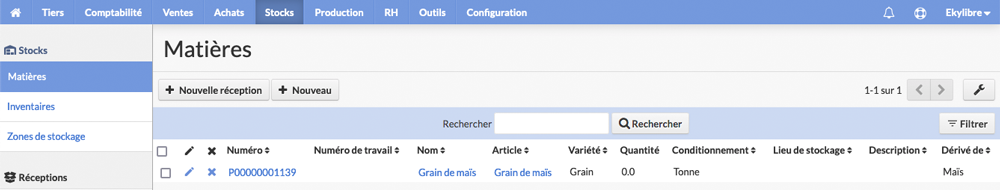 Matière en stock