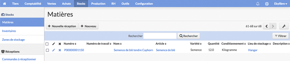 Liste des matières