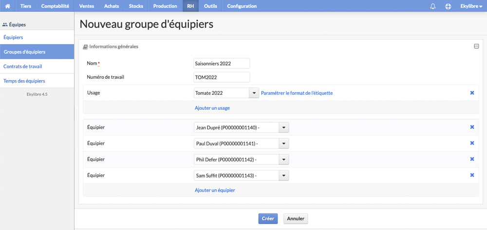 Sélection des équipiers