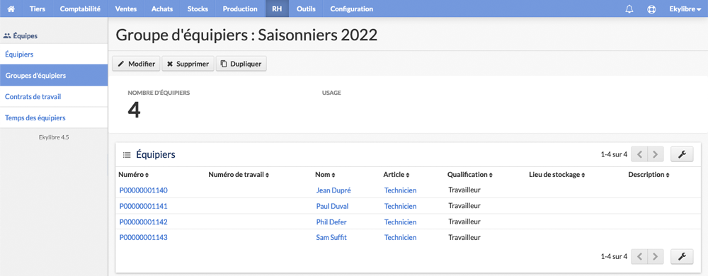 Nouveau groupe d'équipiers