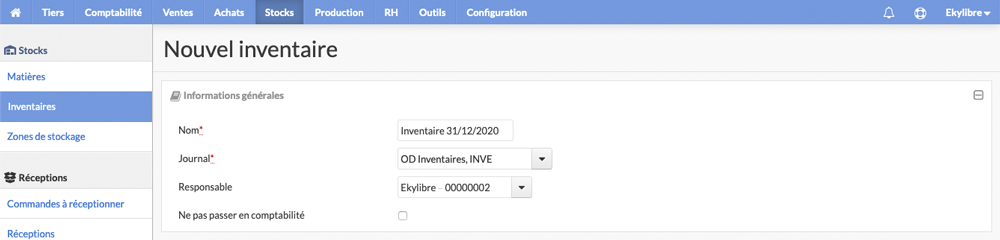 Paramétrage inventaire