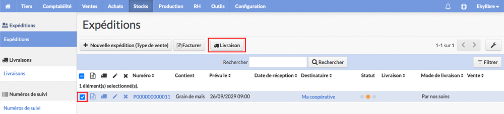 Création livraison