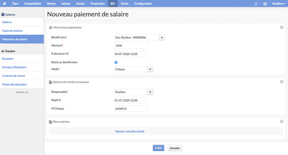 Sélection type de salaire