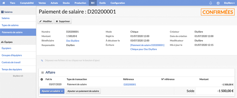 Paiement de salaire