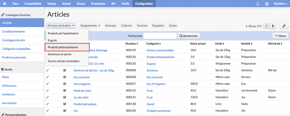 Sélection produits phytosanitaires