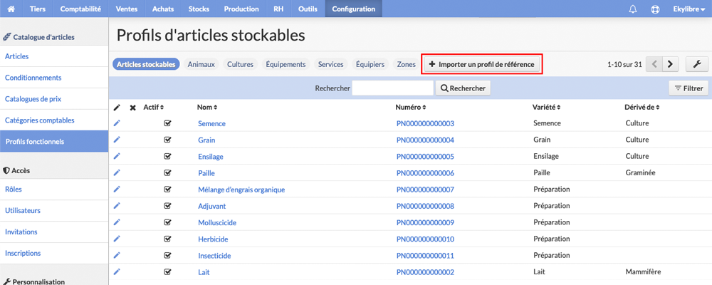 Liste profils fonctionnels