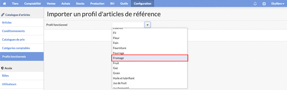 Sélection profil fonctionnel
