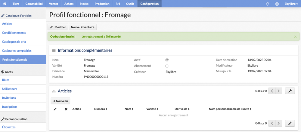 Modification profil fonctionnel
