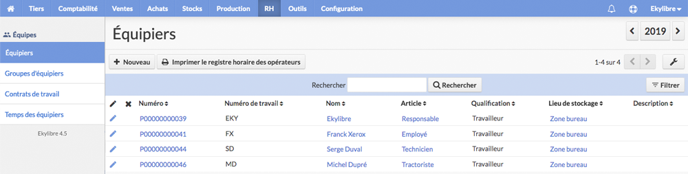 Liste des équipiers