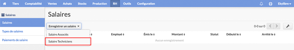 Sélection type de salaire